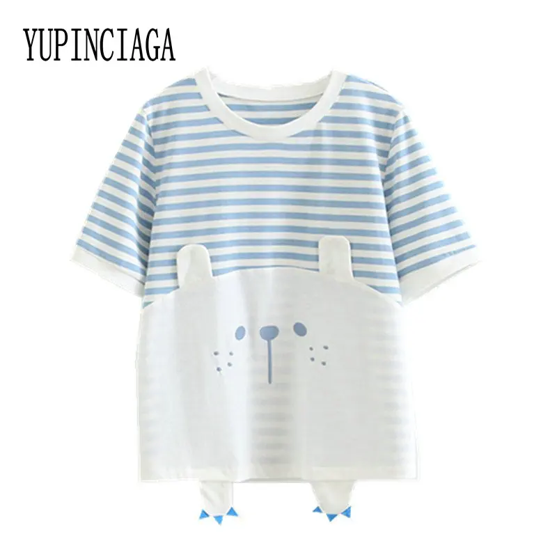 

Women Cartoon Embroidery Patchwork T Shirts Harajuku Style Short Sleeve O-Neck Cotton T Shirt Summer Loose Tops Tee YUPINCIAGA