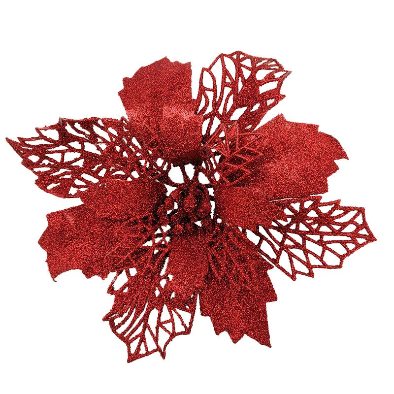 (5pcs/pack) 15cm Artificial Christmas Tree Flower Glitter Decorations Xmas Ornaments New Year Gift Wedding Party Decoration