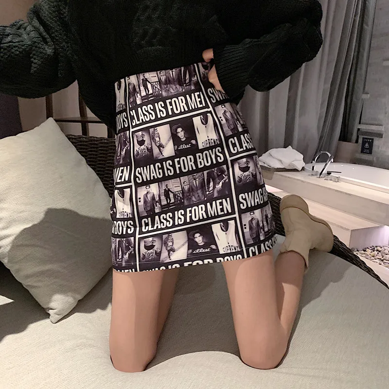 

Photo Shoot 2019 Retro Pattern Printed High-waisted Slimming Skirt
