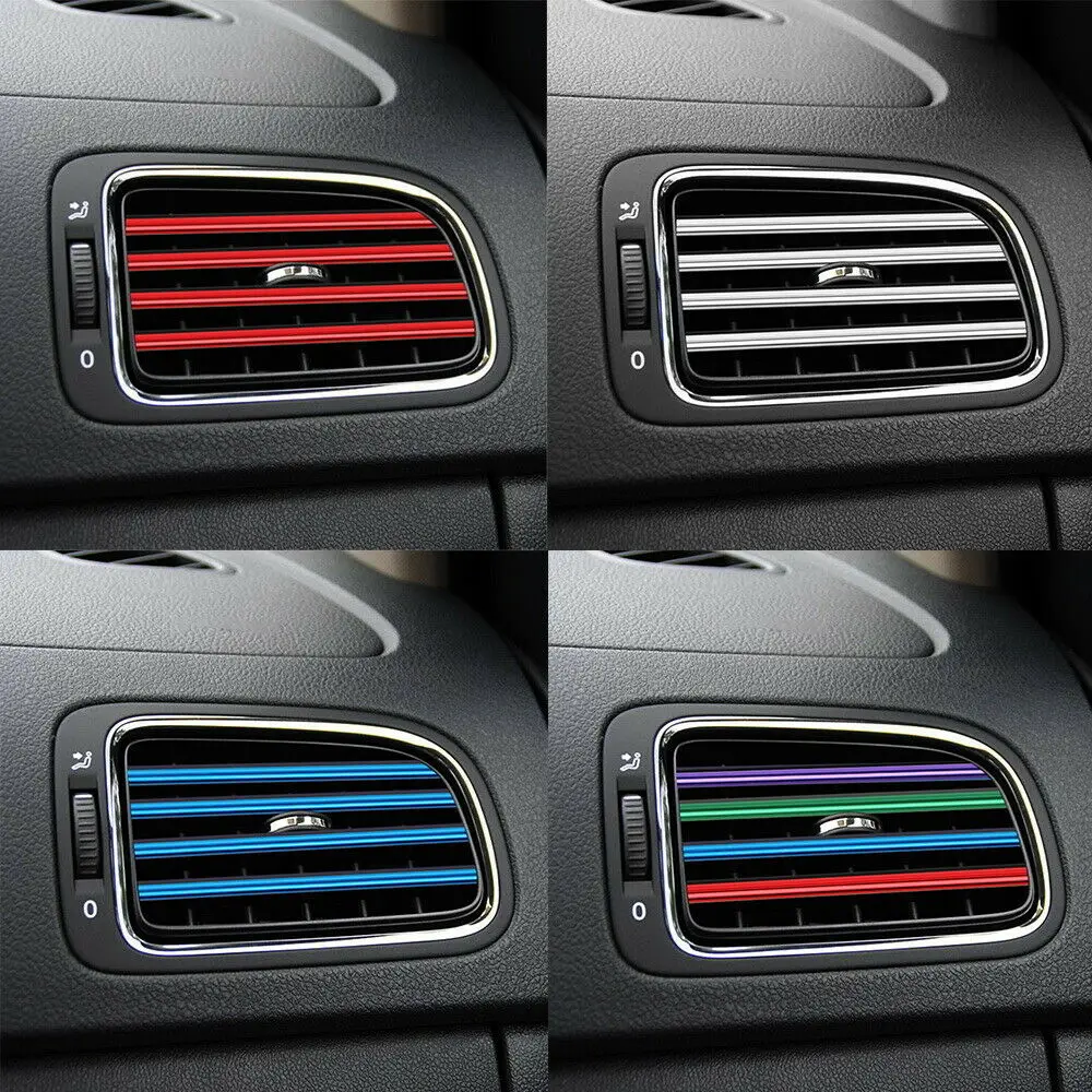 10pcs Car Styling Mouldings Air Outlet Trim Strip Auto Air Vent Grilles Rim Trim Cars Decoration Strips Colorful Car Accessories