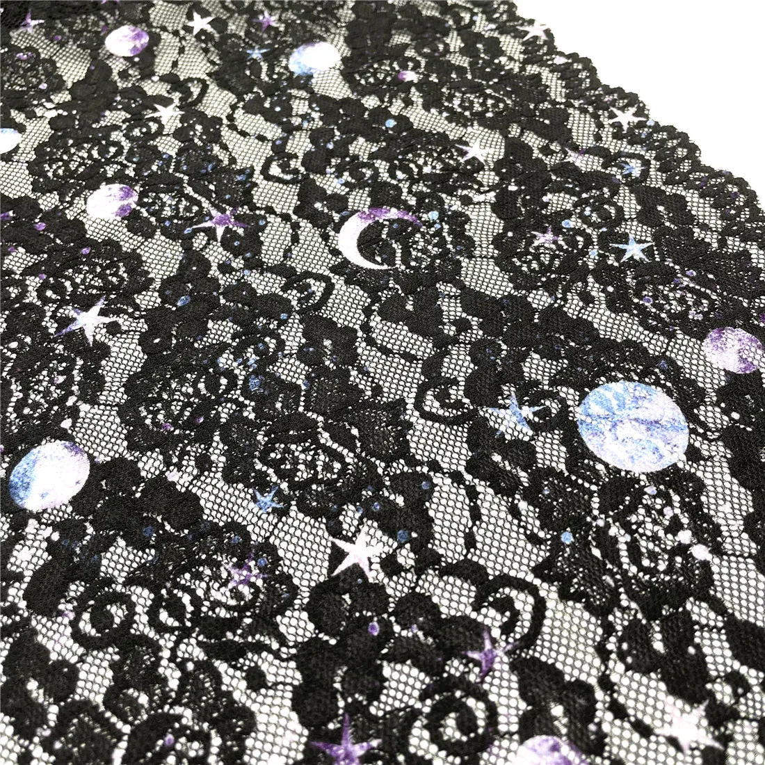 3M/lot Width28cm Star Moon Night Black Wide Elastic Lace Trim Skirt Hem Underwear Sewing Craft DIY Apparel Fabrics Lace Lingerie 4