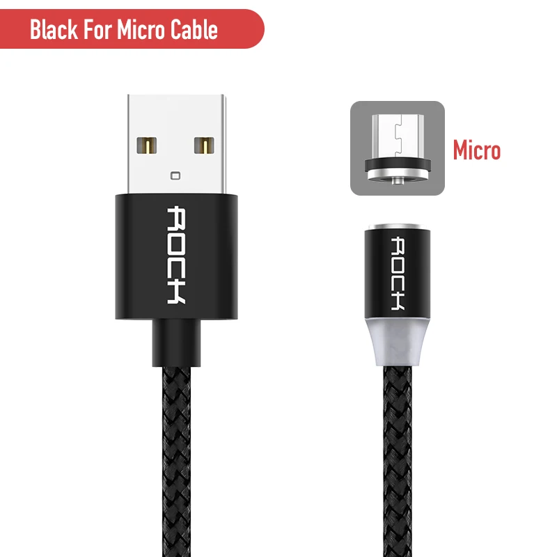 Магнитный usb-кабель ROCK для быстрой зарядки, кабель USB type C, Магнитный зарядный кабель Micro usb для зарядки и передачи данных, кабель USB для мобильного телефона - Цвет: Black For Micro USB