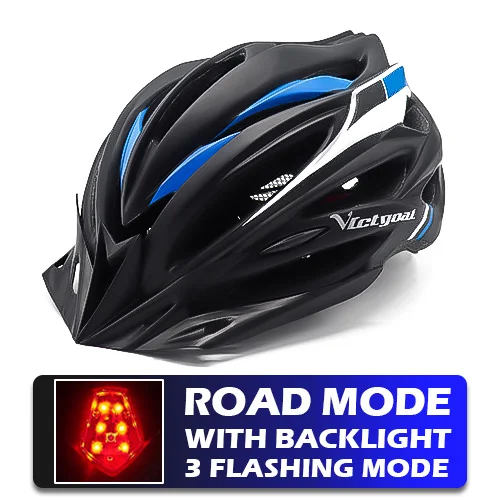 BlackBlue LED Helmet VICTGOAL велосипедные шлемы светодиодный для мужчин и женщин велосипед спортивные поляризованные солнцезащитные очки задний свет MTB езда по горной дороге шлемы с очками - Цвет: BlackBlue LED Helmet