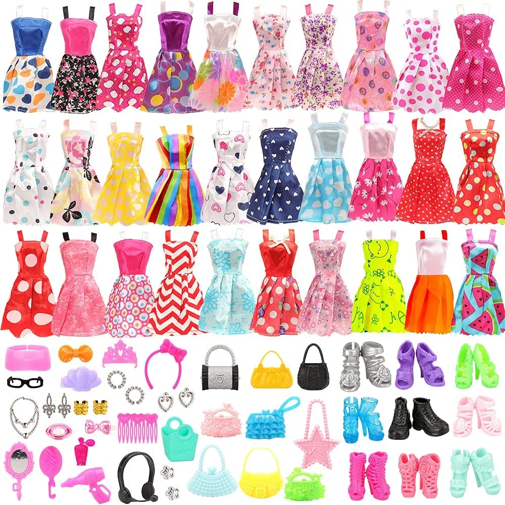 20pcs Barbies Doll Accessories = Clothes Dress + Doll Shoes For Barbie Doll&1/6 BJD Blythe Doll doll accessories doll clothes doll clothes accessories plush doll accessories barbie doll clothes