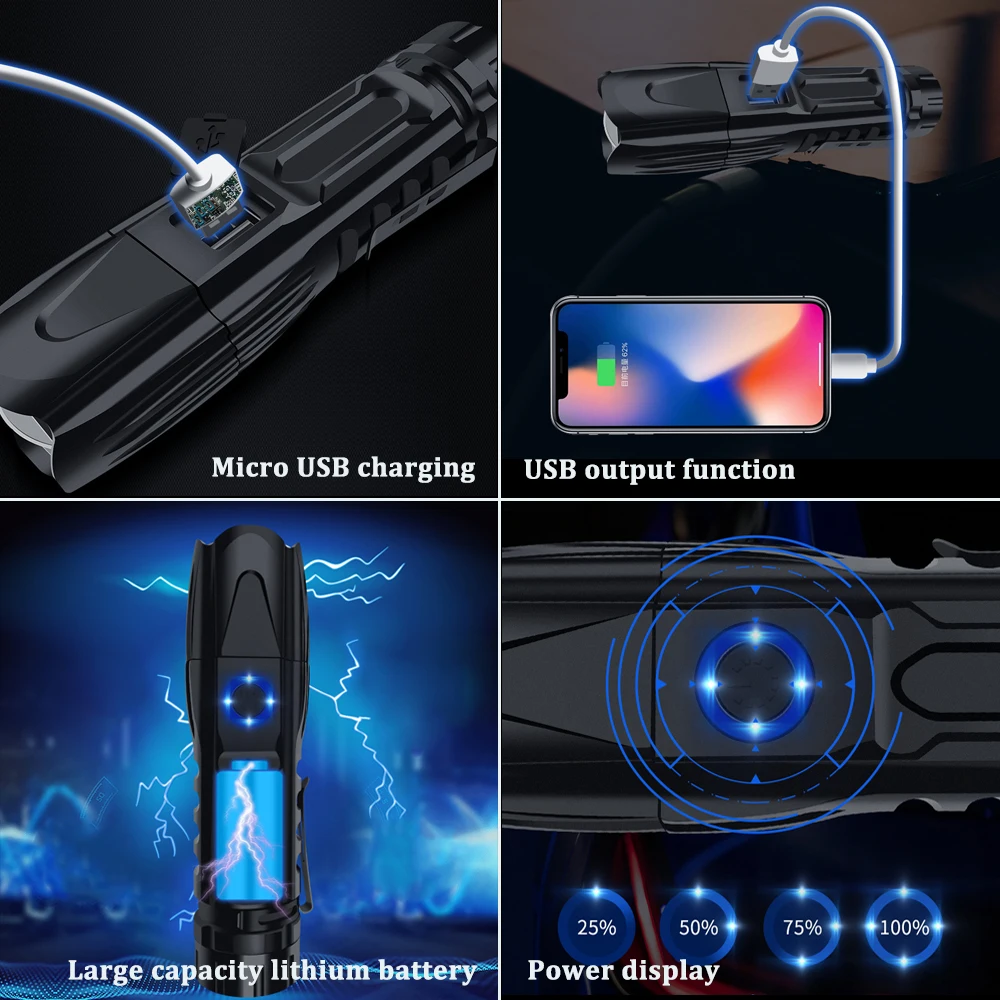 Суперъяркая светодиодная вспышка XHP90 с функцией ввода и вывода USB 5 режимов яркий