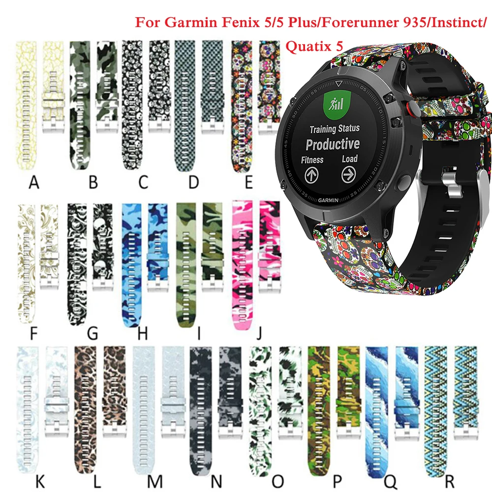 22mm-Wrist-Band-Strap-for-Garmin-Fenix-5-forerunner-935-GPS-Smart-Watch-Printed-Sports-Silicone