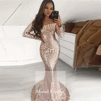 

Long Sleeve Off Shoulder Mermaid Champane Prom Dress 2020 Lace Party Gown vestido longo formatura Largos 2019 Sukienki Damskie