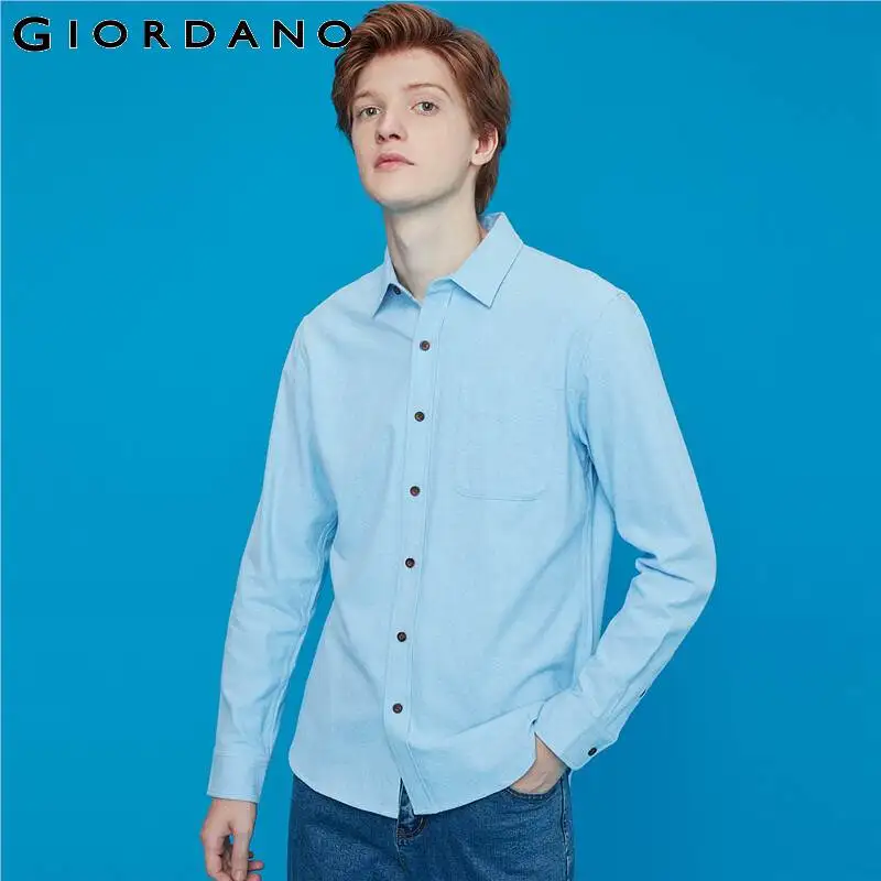 Giordano мужская повседневная рубашка с длинными рукавами и классическим воротником, из натурального хлопка