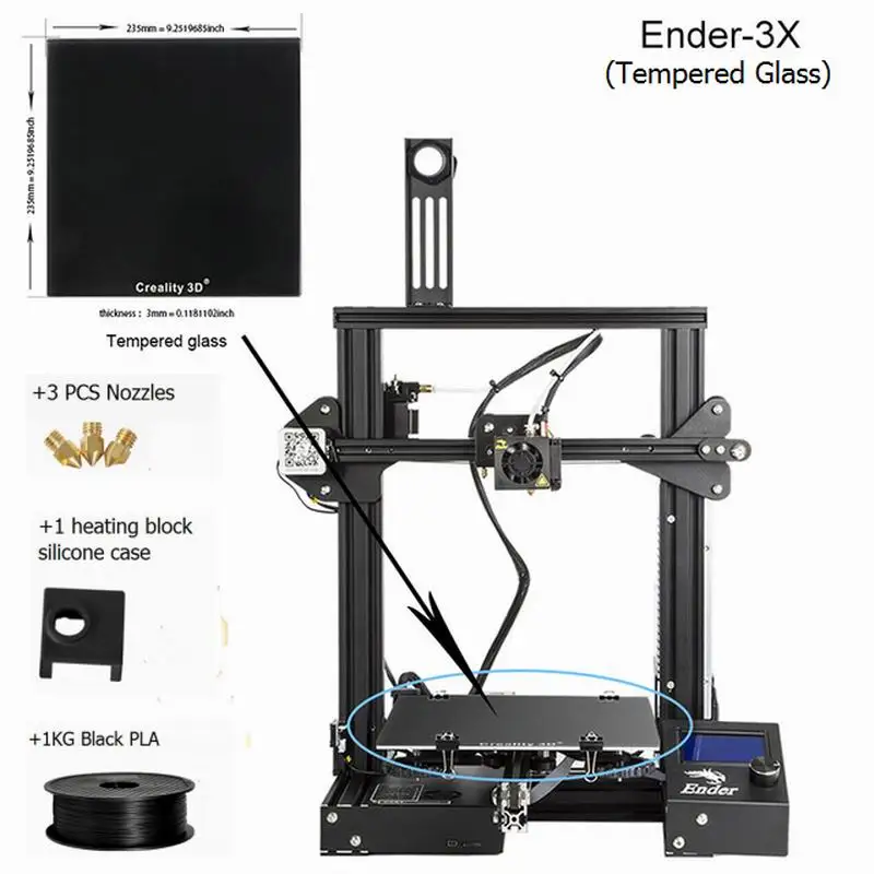 CREALITY 3d принтер Ender-3X обновленный подарок из закаленного стекла сопла и нагревательный блок силиконовый рукав+ PLA - Цвет: Ender-3X Black PLA