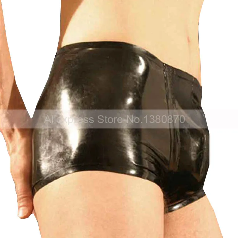 Solid Black Male Rubber Boxer Shorts Men Panties Underwear S-LPM088