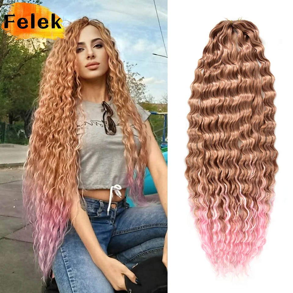22-30inch Deep Wave Twist Crochet Hair Natural Synthetic Afro Curls Crochet Braids Ombre Braiding Hair  Extensions For Women