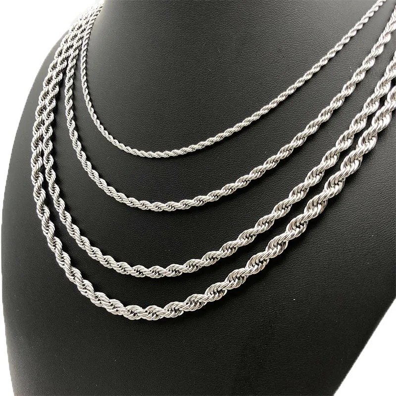 1 Piece Hip Hop Punk 3mm Stainless Steel Swag Twist Rope Chain Necklace