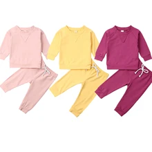 Комплект одежды из 2 предметов для новорожденных девочек и мальчиков тренировочный костюм унисекс, комплект одежды, однотонный пуловер Топ+ штаны, комплект одежды