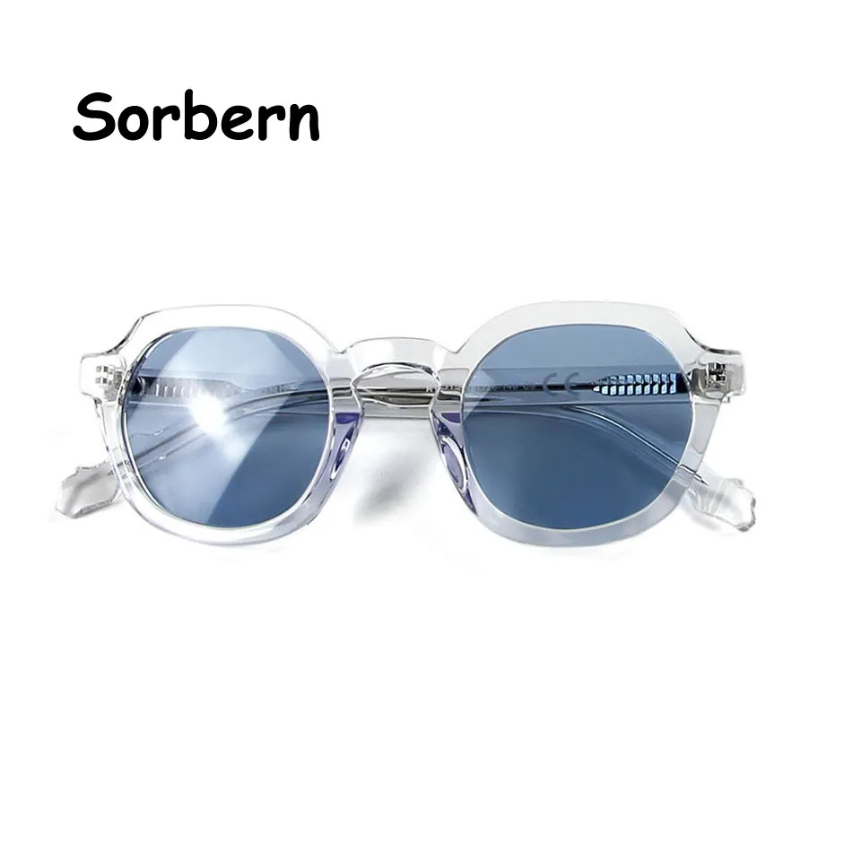 

Designer Clear Acetate Blue Transparent Sun Glasses For Men Punk Square Sunglasses Round Anti-Glare Glasses Shades For Women Man