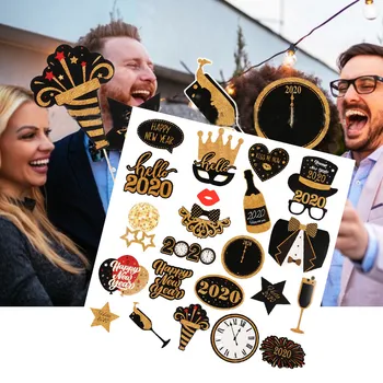 

Happy New Year 2020 Photo Booth Frame Props Hat Mustache Lip Photobooth Props