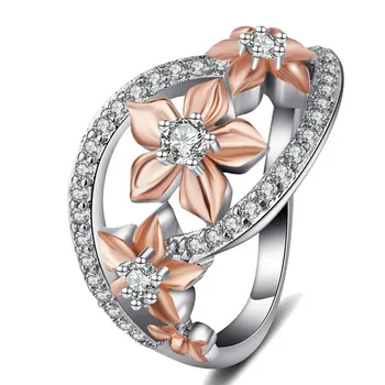 

Romantic Champagne Enamel Flower Ring Female Beautiful Micro Pave Zircon Ladies Finger Ring Unique Women Engagement Ring Jewelry