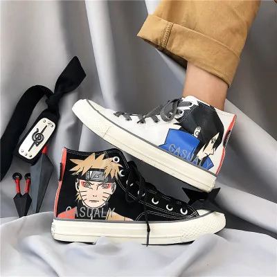 С рисунком из аниме «Наруто» удзумаки обувь SASUKE kakashi боль Косплэй из канваса без шнурков, выше колена, с надписями, ручная роспись парусиновая обувь модная обувь унисекс