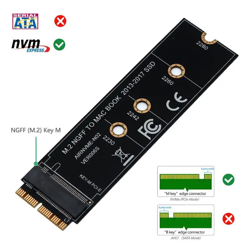 SSD адаптер карта NVMe PCIe M.2 на SSD для Macbook Air Pro 2013 A1465 A1398 SSD 2280 PCIE x4 для ноутбука Apple