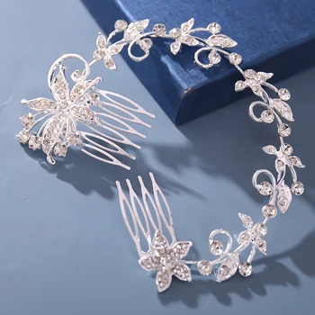 Mecresh Silver Color Rhinestone Flower Leaf Bridal Hair Comb for Girls Crystal Hair Ornaments Jewelry Wedding Hair Accessories 6