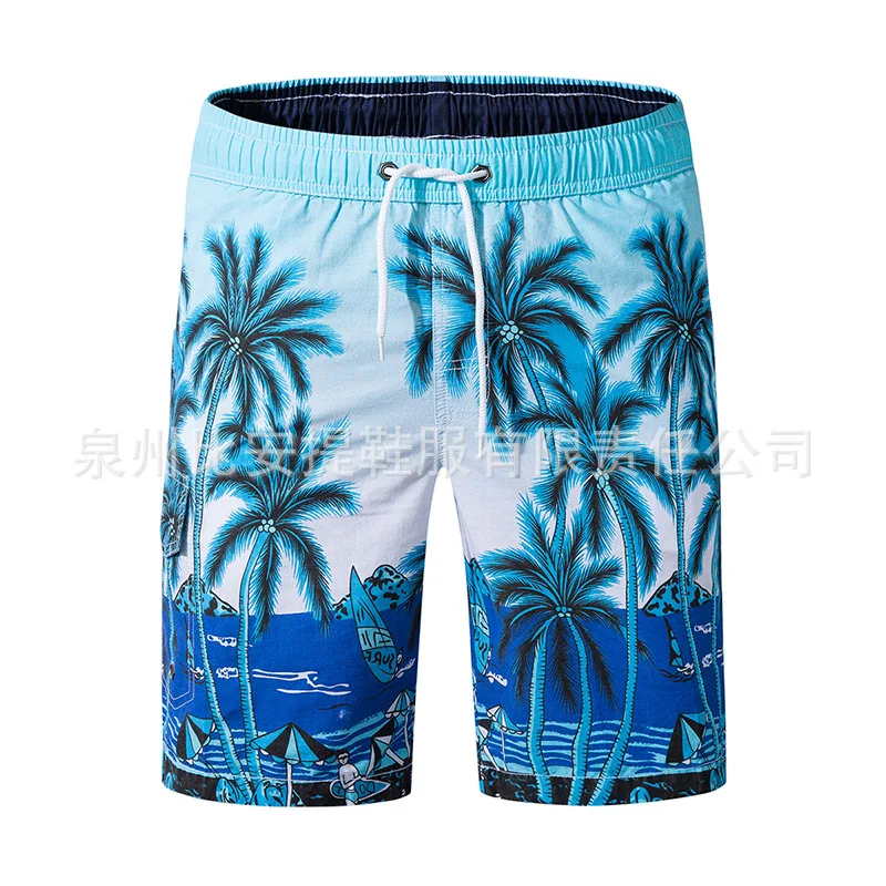 

Casual Beach Shorts Men's 100% Cotton Shorts Palm Printed Loose-Fit Pants Elastic Band MEN'S Beach Shorts