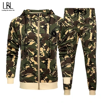 

Camouflage Tracksuit Men Autumn 2020 Sportswear Mens Set Spring Hooded Jacket + PantSuit Male 2 Pieces Outwear Fitness Clothing