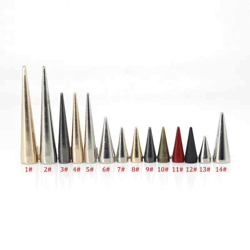 Description Picture 3 of item10pcs Solid Metal Screwback Cone Studs Bullet Spike Long Punk Rivets for Leather Craft Bag Garment Clothing Shoes DIY Decor
