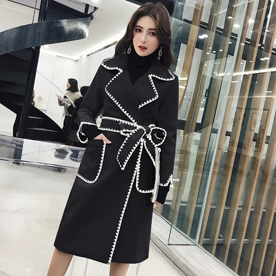 Осеннее и зимнее Новое корейское модное шерстяное пальто, женская куртка, свободное одноцветное шерстяное пальто с волнистой стороной