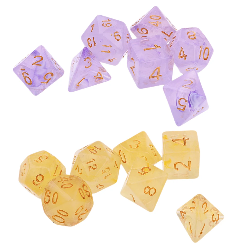 14 шт. D4 D6 D8 многогранные кости семья для D& D TRPG Кубок игры фиолетовый и желтый