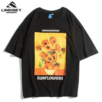 

Hip Hop Streetwear Men T-shirt 2020 Summer Printed Van Gogh Sun Flowers Funny Men Fashion Tshirts Casual Cotton Oversize Top Tee