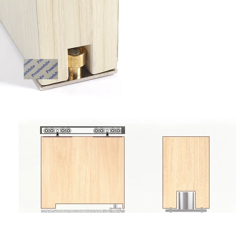 2Pcs Floor Mount Sliding Wooden Door Guide Roller Retainer Top Hung Pivot Brass Wheel Bottom Grooved