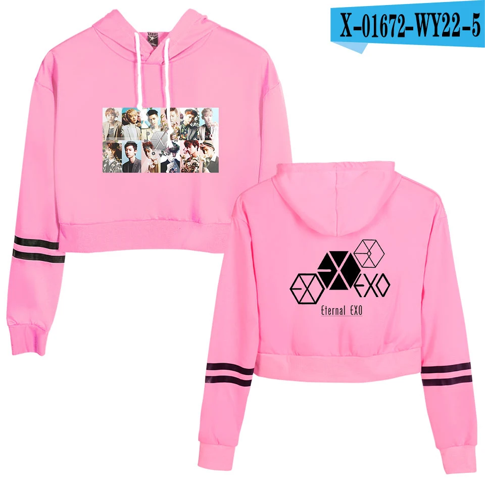 EXO Ablum одежда Kpop осенние женские толстовки Толстовка модная укороченная толстовка с капюшоном Dragon Ball Harajuku длинный рукав свободный пуловер - Цвет: pink