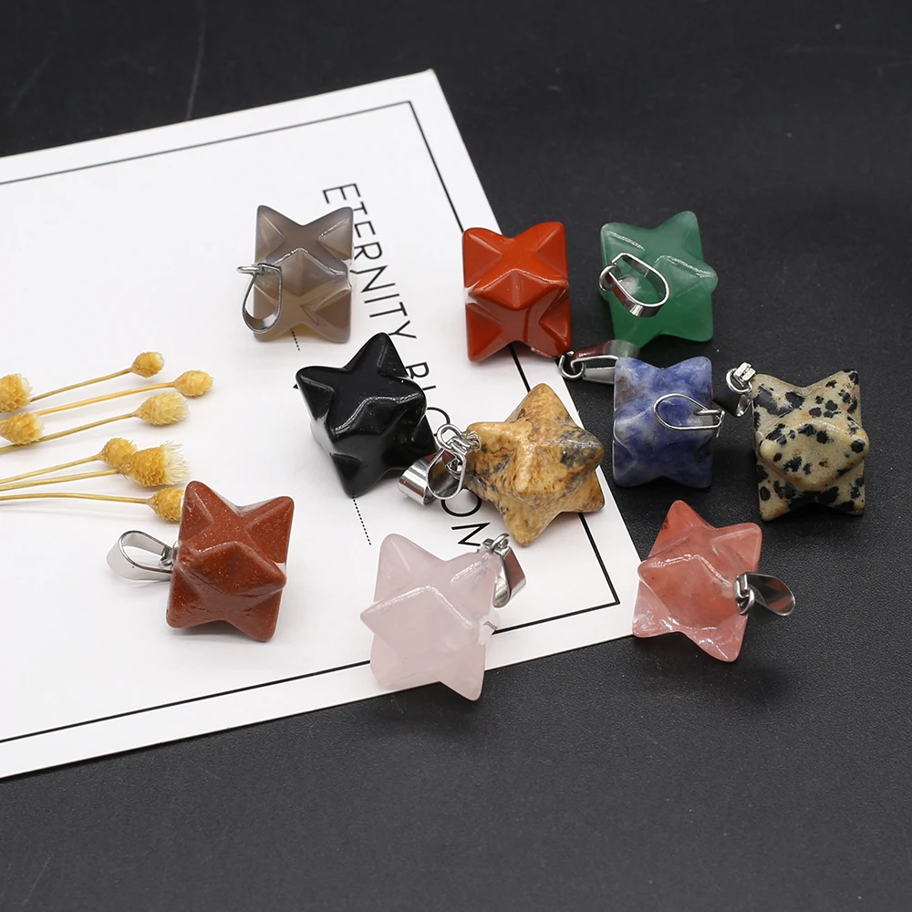 24PCS Wholesale Natural Stone Eight-pointed Star Pendant For Jewelry Making DIY Necklace Accessories Gemstone Gift Free Shipping