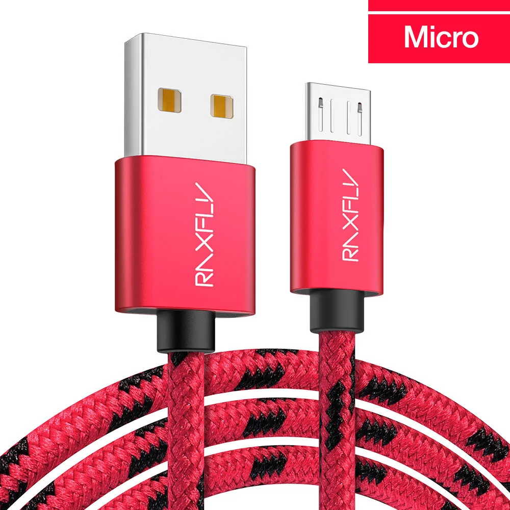 RAXFLY 2.4A Micro USB кабель для Xiaomi Redmi Note 7 Android телефонный кабель Micro зарядный провод USB Cabo MicroUSB для samsung S6 S7 - Цвет: Красный