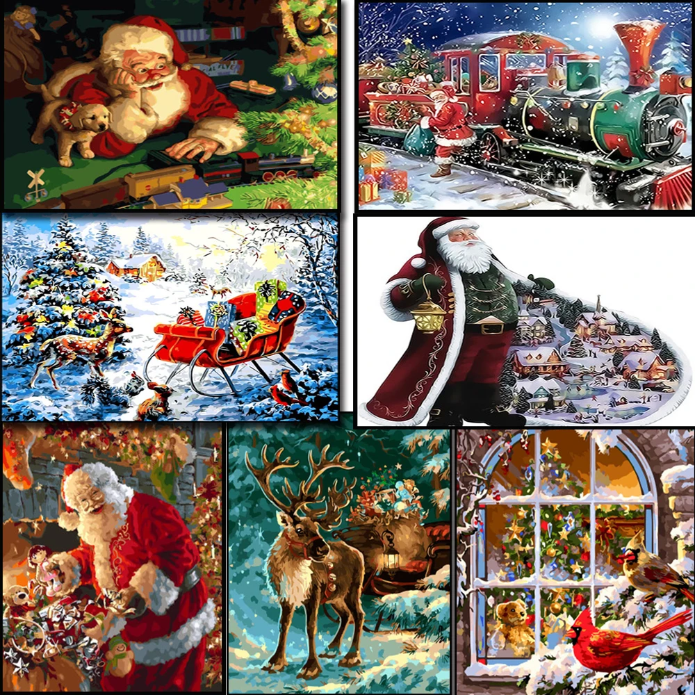 Us 391 55 Offpainting By Numbers Framed Santa Claus Picture Diy Paint On Canvas Hand Paint By Number For Kids Drawing Christmas Painting Gift On