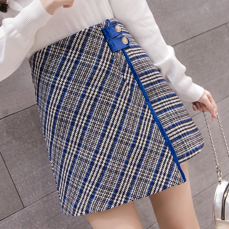 

Women Mini Plaid A-line Vintage Skirts Above Knee Thick Skirt Female Short Skirts Bottoms For Girls GD5615