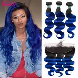 Blue Bundles With Frontals Ear To Ear Closure Peruvian Body Wave Remy Human Hair Weave Bundles 2/3 Pcs And 13x4 Lace Closures
