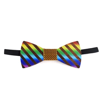

Mens Womens Gradient Rainbow Stripes Wooden Bow Tie Dinner Party Adjustable Length Butterfly Bowknot Wedding Suits Accessories