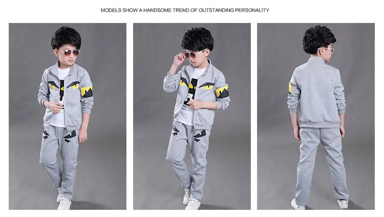 Boys set in the big three three-piece children's sports round neck T-shirt boys spring and autumn long-sleeved tide clothes