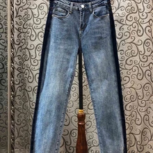 Осень и зима, новые женские джинсовые брюки, сочетающиеся по бокам, с декоративными вставками, повседневные штаны 1126