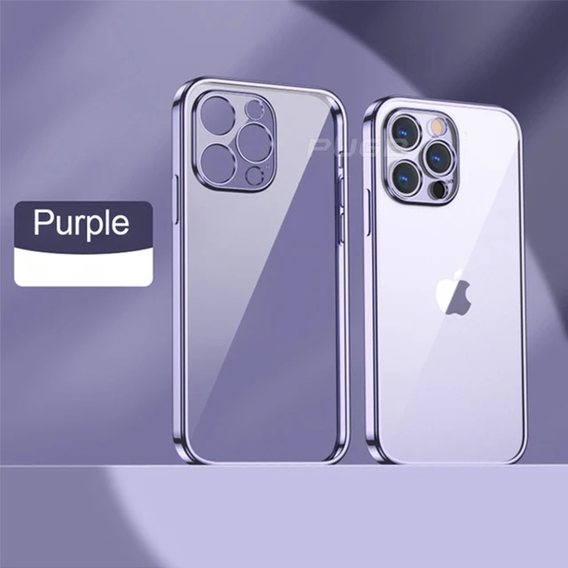 Luxury Plating soft Silicone Case for iphone 11 12 13 Pro Max mini XR X XS Shockproof Transparent Cover with Full Camera Protect Purple