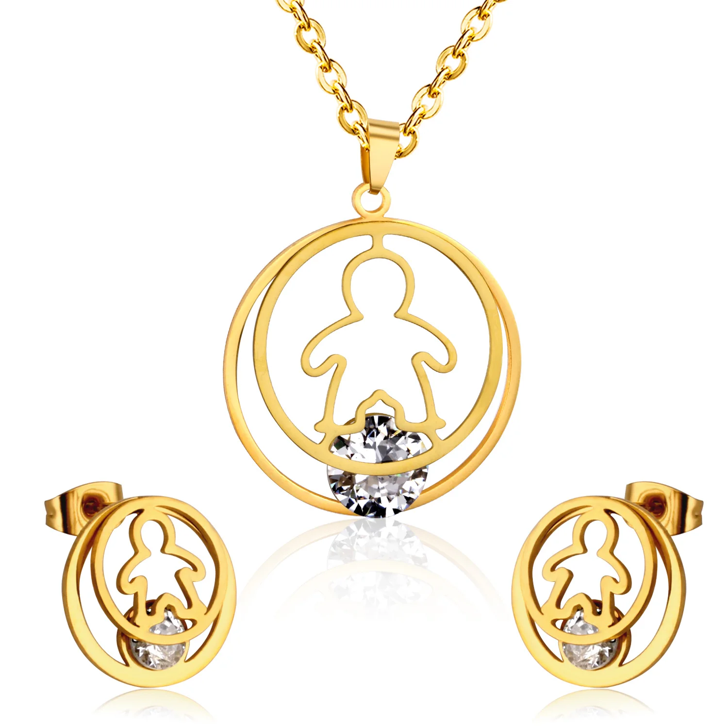 LUXUKISSKIDS модное золотое ожерелье серьги ювелирный набор из нержавеющей стали