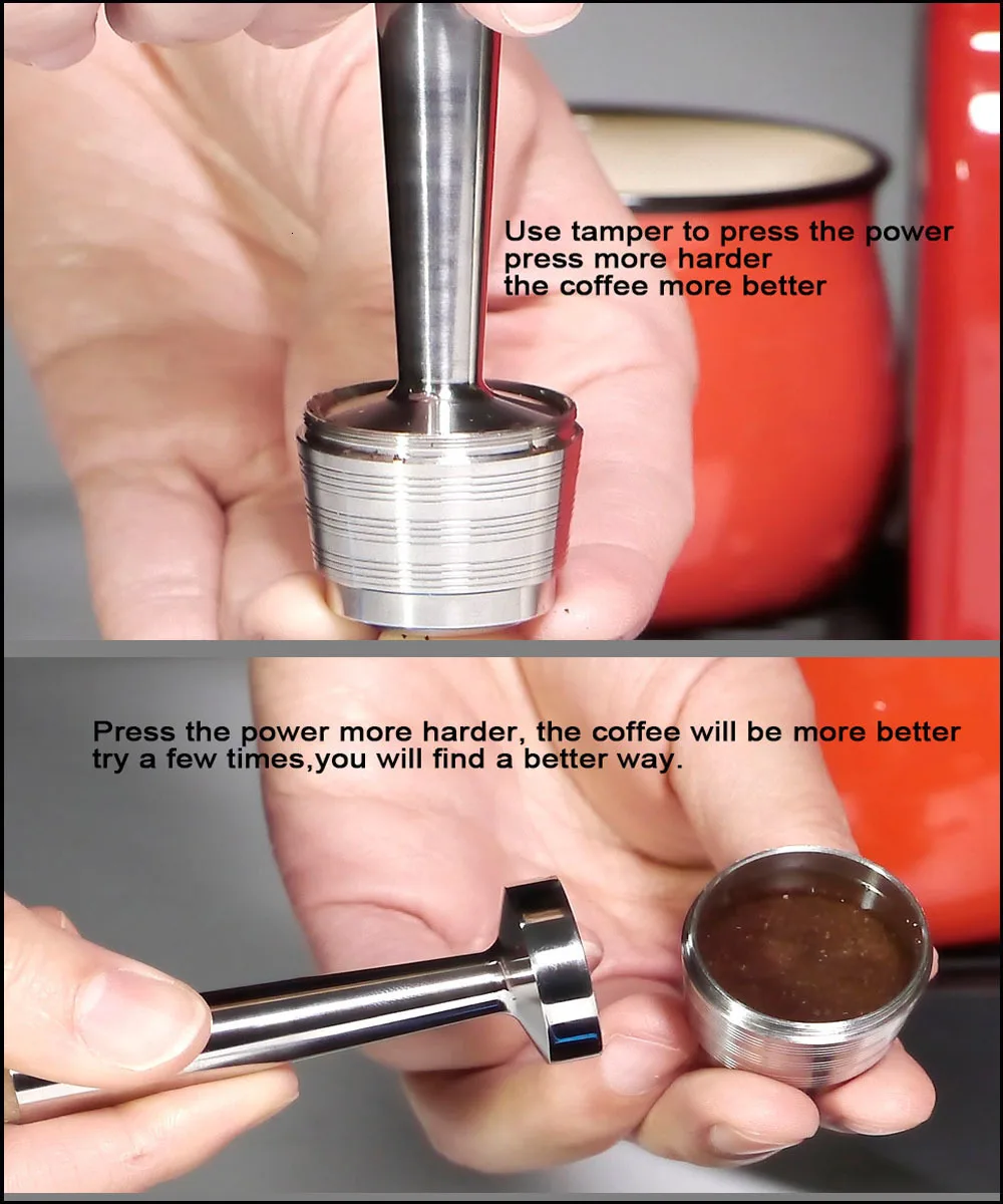Refillable Nespresso Coffee Capsules Tamper Set Reusable Stainless Steel Espresso Pod Filter Rechargeable Nespresso Coffee Tool