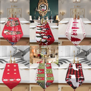 

Christmas Gift новый год Linen Elk Snowman Table Runner Merry Christmas Decor for Home 2020 Xmas Ornaments New Year's Decor