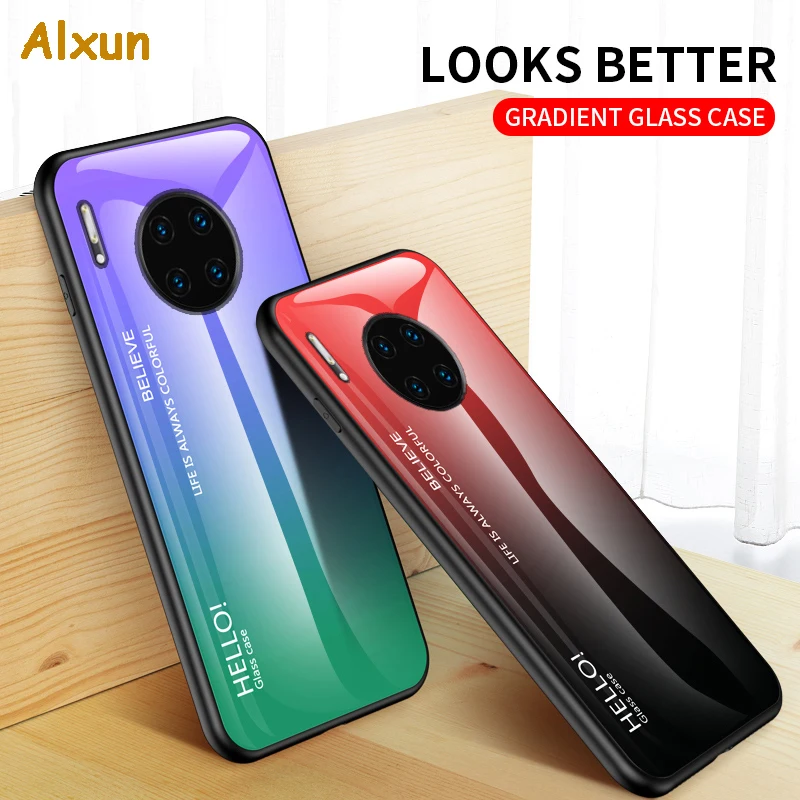 Чехол Alxun для huawei Mate30 Pro, цветная градиентная силиконовая рамка, закаленное стекло, задняя крышка, чехол для huawei Mate30