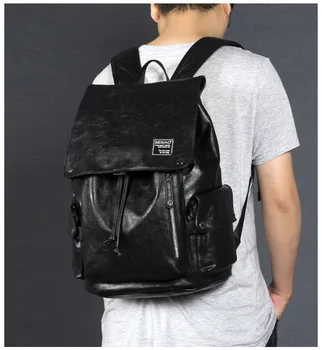 

Top quality black color pu leather men backpack outdoor Large Capacity Hiking Climbing Camping backpack for male 200824-58