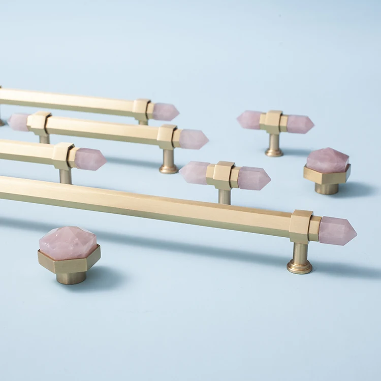 poignées de meuble en cristal naturel et en laiton pour placard de quincaillerie de luxe