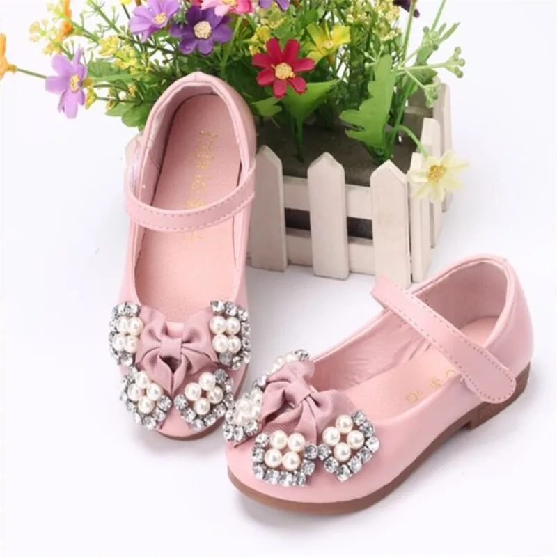 Детские туфли принцессы с бусинами для маленьких девочек детские жемчужинами и
