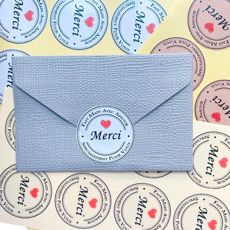 

500pcs French merci Thank You Stickers Handmade Round Paper Labels Wedding Festival Party DIY Gift Packing free shipping