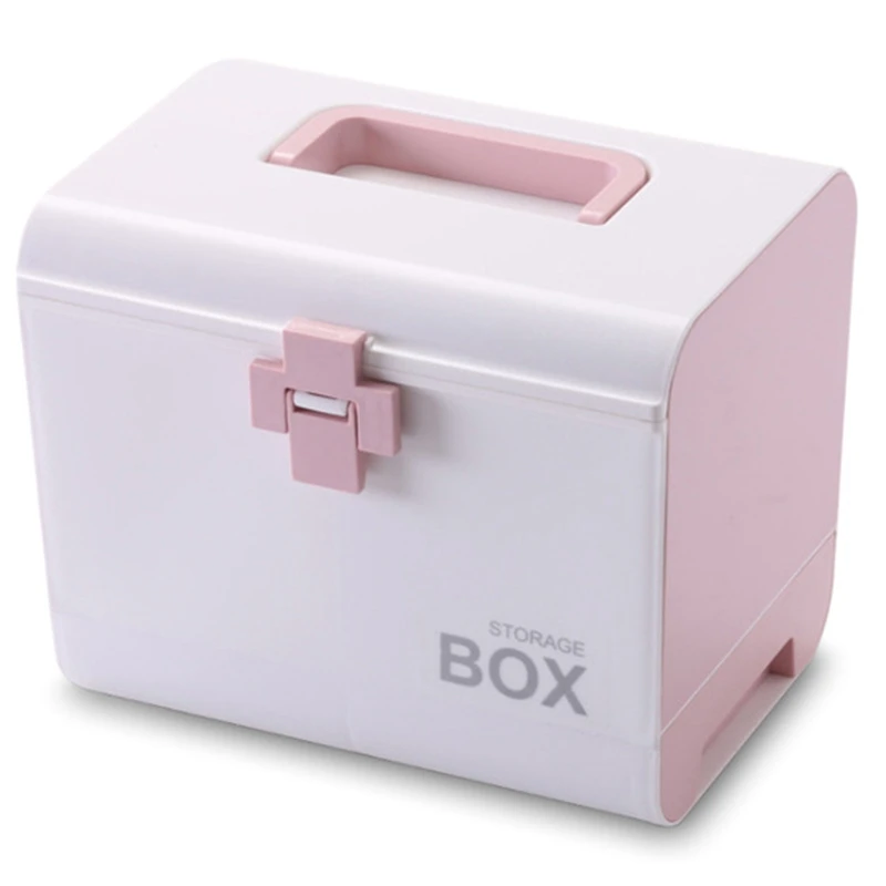 Medicine Box First Aid Box Storage Box Plastic Container First Aid Box Portable Multi-Layer Large Capacity Storage Storage Box - Цвет: Pink