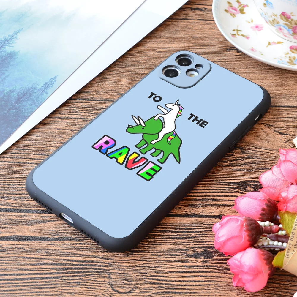 

For iPhone To The Rave Unicorn Riding Triceratops Print Soft Matt Apple iPhone Case